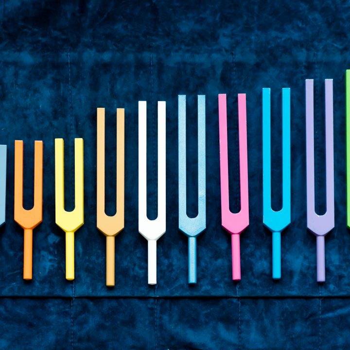 Set,Of,Colorful,Metal,Tuning,Forks,,Sound,Healing,And,Acutonic